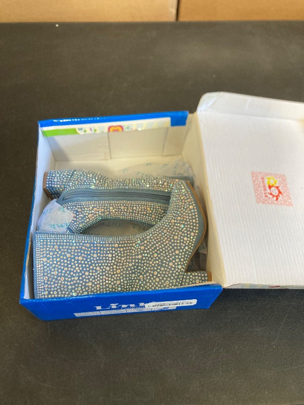 Photo 1 of ABSOLEX Girl's Rhinestone Round Toe Knee High Chunky Low Heel Boot, Blue Denim, 9