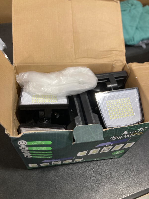 Photo 1 of AmeriTop Solar Lights Outdoor 300 LED 7000K Motion Sensor Lights Cordless; 5 Adjustable Heads, 360° Wide Angle Illumination, IP65 Waterproof, Security LED Flood Light for Patio Yard Garden 2 Pack