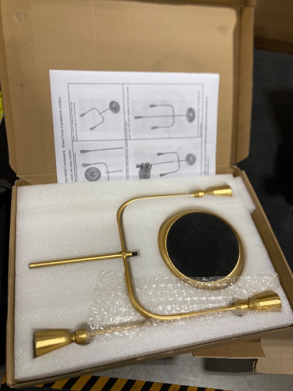 Photo 1 of 3 Candles Metal Candelabra - Brass Finish Candlestick Holders, 20.5 in Tall Iron Candle Holder for Wedding Event Candelabra Candle Stand