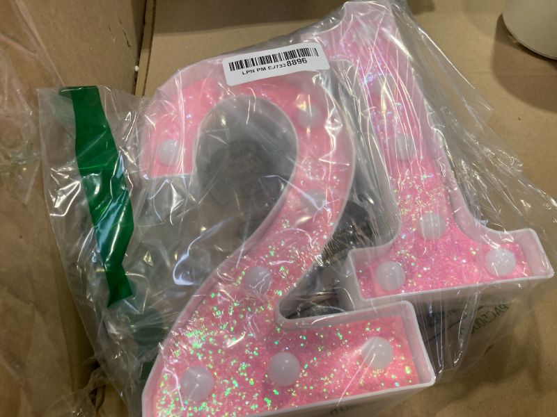 Photo 1 of 21st Decorative LED Light Up Numbers 21st Marquee Light Up Numbers Sign Birthday Table Decoration Glitter Pink 1 and 2 Suitable for Birthday Wedding Anniversary Party Home Bar Party Decor