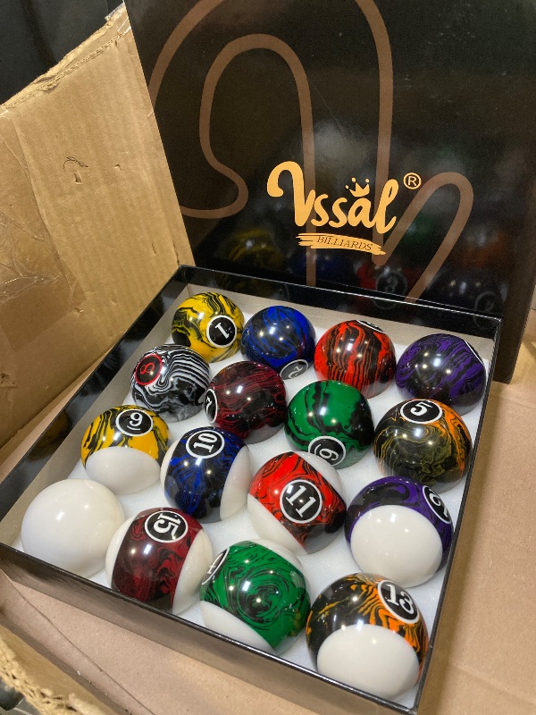 Photo 1 of VSSAL Billiard Balls Set Pool Table Balls Marble-Swirl Style 16 Ball Set