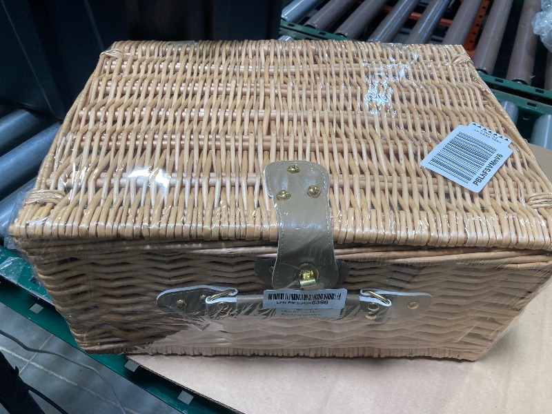 Photo 1 of Picnic Basket for 4, Insulated Willow Picnic Baskets with Shoulder Strap, Picnic Hamper with Waterproof Picnic Blanket, Handmade Wicker Hamper for Outdoor Camping, GreenCheck