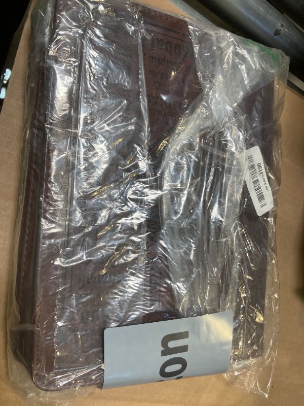 Photo 1 of Christian Art Gifts Men's Classic Bible Cover The Lord is My Strength Lion Exodus 15:2, Brown Faux Leather, XL