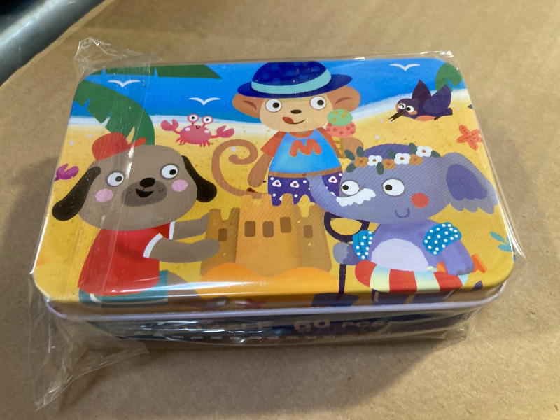 Photo 1 of  Party Favors Jigsaw Puzzles in a Metal Box for Age of 4-8 Wooden Puzzle Learning Educational Toys  