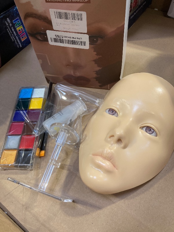 Photo 1 of Makeup Practice Face Board, Silicone Mannequin Face for Practice & Face Painting, Make Up Practice Face with Brushes & Eye Shadow, Gift for Girls & Makeup Artists, Yellow