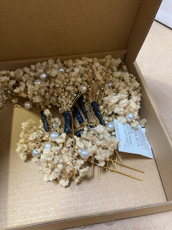 Photo 1 of Daifunli 12 Pcs Baby's Breath Hair Pins for Wedding Bridal Shower Dried Flower Accessories Hair Pins with Pearl for Brides Bridesmaid Women Girls