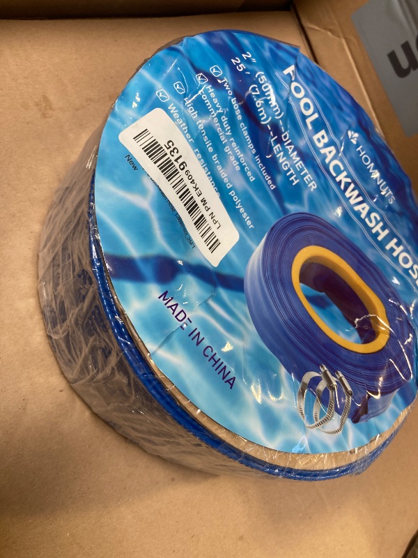 Photo 1 of HOMNUTS Pool Backwash Hose 2 IN x 25 FT Blue Pool Pipes with Two Stainless Steel Clamps for Swimming Pool, Garden, Water Transfer
