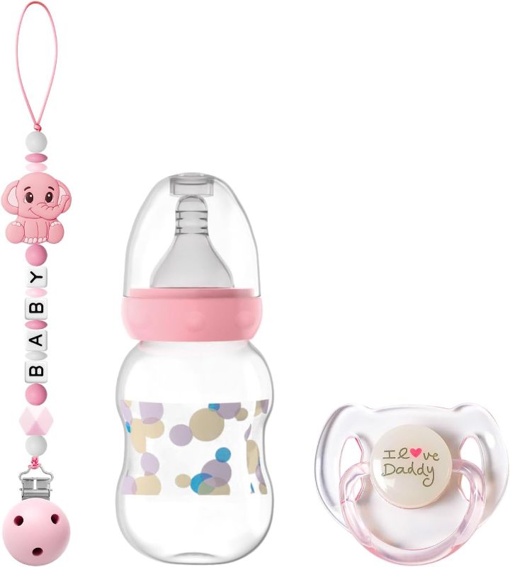 Photo 1 of SCOM Reborn Baby Doll Accessories Set - Rainbow Magnetic Pacifiers & Removable Reusable Baby Doll Bottles with Silicone Pacifier Clips for Reallife Realistic Reborn Dolls Girls Boys, Pink Style, 3 Pcs