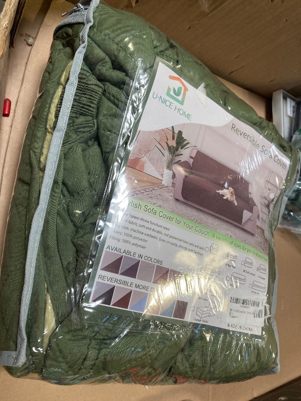 Photo 1 of U-NICE HOME Loveseat Sofa Cover Reversible Couch Cover for Dogs with Elastic Straps Water Resistant Furniture Protector for Pets Couch Cover for 2 Cushion Couch (Loveseat, Huntergreen/Sage)