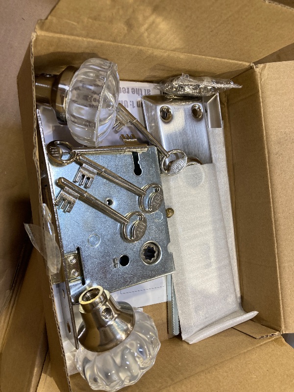 Photo 1 of newliplace Mortise Lock Set with Crystal Glass Knob, Antique Door Knobs with Lock and Skeleton Key, Fit Interior Door, Brushed Nickel Finish
