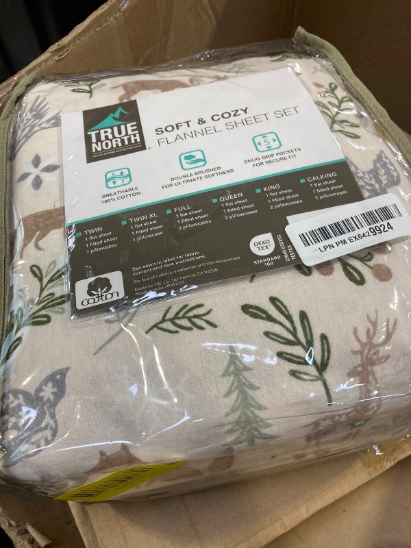 Photo 1 of Sleep Philosophy True North 100% Cotton Flannel Sheets Twin Size, Cozy Flannel Sheet Set Brushed for Extra Softness, Heavyweight Novelty Print Warm Flannel Bedding Set, Tan Woodland Winter 3 Piece