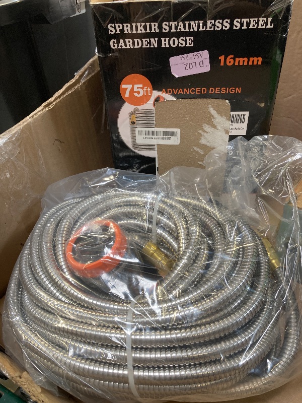 Photo 1 of Metal Garden Hose 75ft, Stainless Steel Water Hose 75ft with 10 Function Sprayer Nozzle, Leaf-Proof Kink Free Heavy Duty Lightweight for Outdoor,Yard,Lawn,Patio, Car