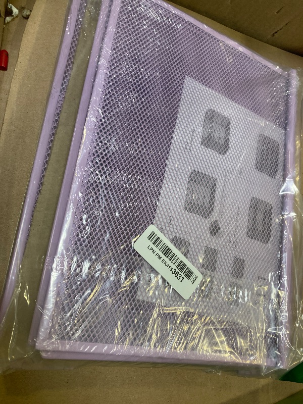Photo 1 of Lavatino 4-Tier Paper Organizer Trays - Purple Mesh File Folder Sorter with Handles, Desk Letter Holder Organizer for Office, Home, School Supplies Storage & Organization