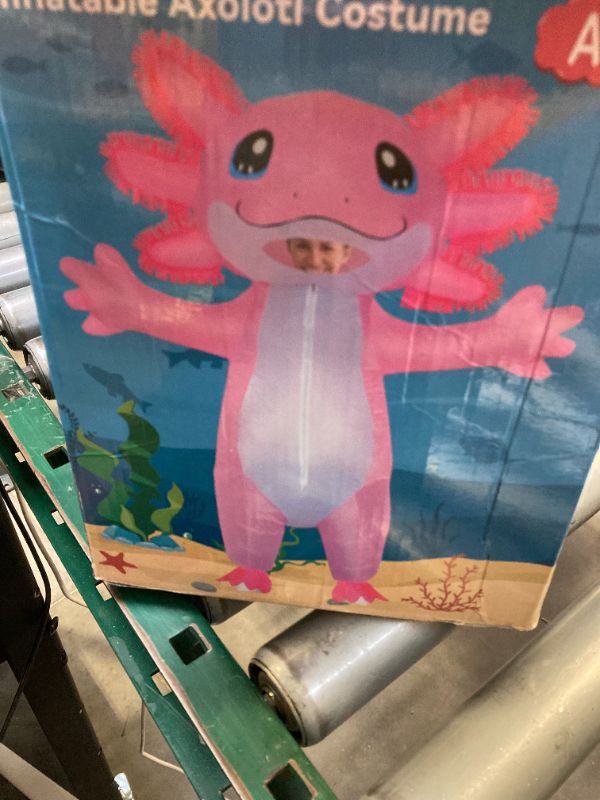 Photo 1 of Stegosaurus Inflatable Costume Adult Axolotl Costumes Deluxe Halloween Air Blow-up Costume Pink Axolotl Costumes for Women Men Cosplay Party