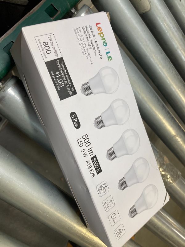 Photo 1 of LE LED Light Bulbs 60 Watt Equivalent, 9W 800 Lumens Non-Dimmable, Daylight White 5000K, A19 E26 Standard Medium Base, 10000 Hour Lifetime 5 Count (Pack of 1)