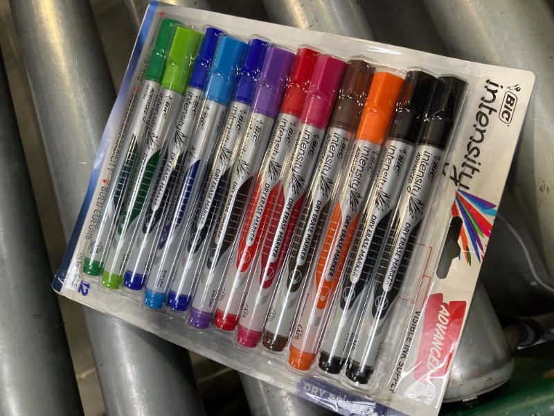 Photo 1 of BIC Intensity Advanced Colorful Dry Erase Markers, Bullet Tip, 12-Count Pack of Assorted Colors, Whiteboard Markers for Teachers and Office Supplies