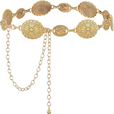 Photo 1 of WHIPPY Women Concho Chain Belt Metal Link Western Cowgirl Turquoise Chain Belt for Dress
