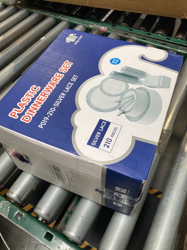 Photo 1 of ??? Count Silver Plastic Dinnerware, Silver Disposable Plates, Includes 30 Dinner & 30 Dessert Plates & 30 Cups & 30 Paper Napkins & 30 Plastic Silverware Set