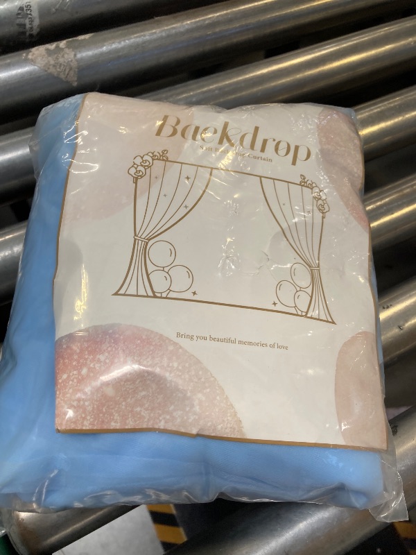 Photo 1 of 10x8ft Baby Blue Tulle Backdrop Curtain with Lights String for Parites, Sheer Backdrop Curtains for Wedding Baby Shower Birthday Party Photo Shoot Decorations