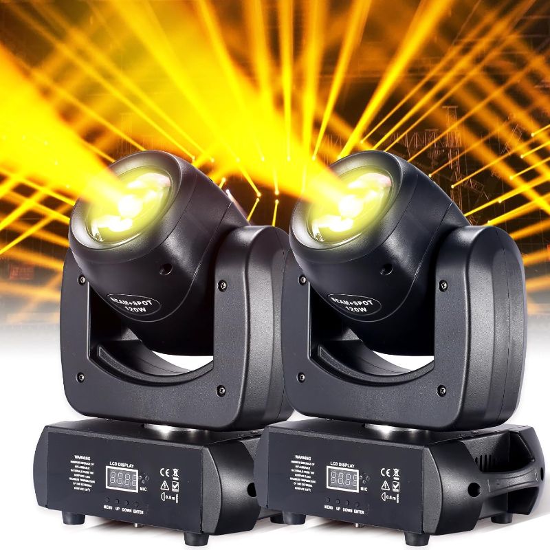 Photo 1 of Moving Head Light 2 Pack 120W LED Beam Stage Light 8 Colors 8 Gobos DJ Lights Moving Head Infinite Rotating 8-Facet Prisms Spot Sound Activated DMX for Wedding Live Show Christmas Party