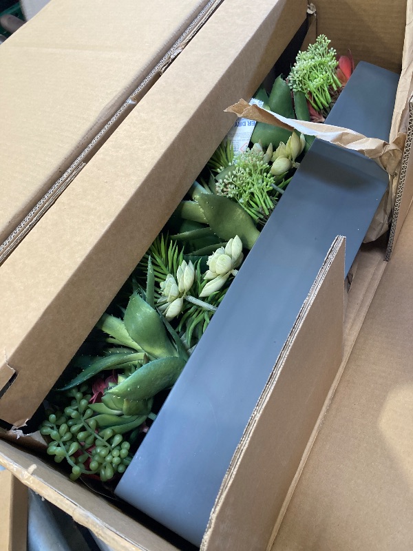 Photo 1 of CG Hunter Oblong Faux Succulent Arrangement, Premium Artificial Indoor Plant Enhances Interior Design, Display on any Surface in Your Home Adding an Inviting Touch of Nature, Grey Planter Pot Included