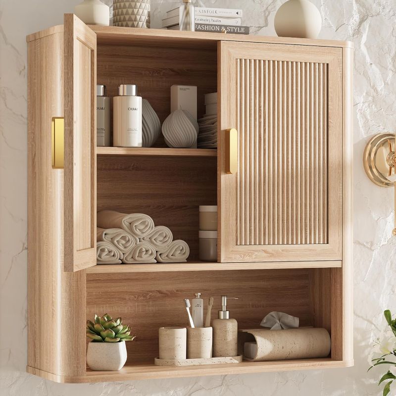 Photo 1 of Bathroom Storage Cabinet, Medicine Cabinet with Adjustable Wood Shelf & Doors, Over The Toilet Storage Cabinet for Laundry Room & Kitchen & Living Room (Natural Oak)