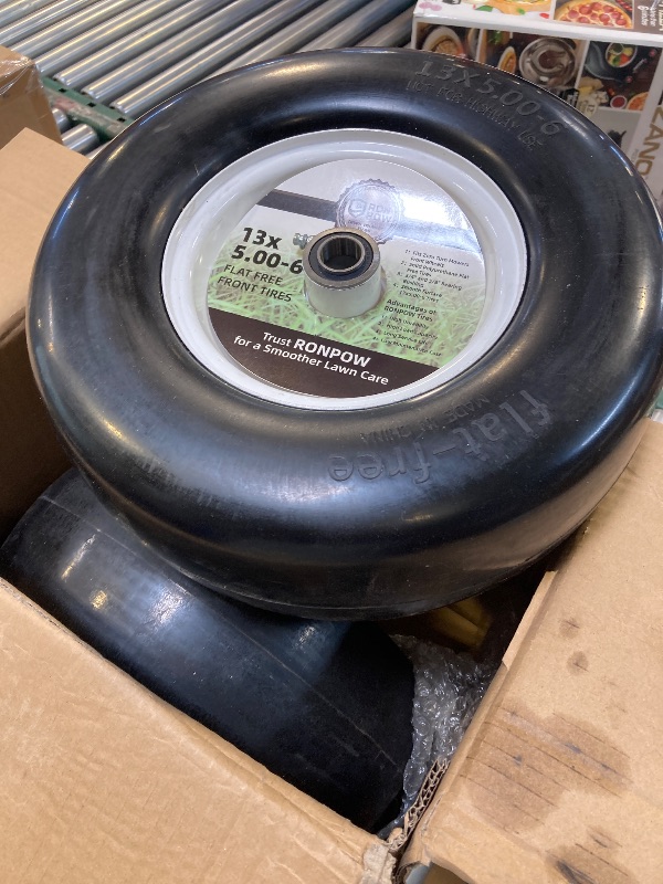 Photo 1 of 2 Pack 13X5-6 Black Rim Solid Smooth Puncture Proof No Flat Tires Fit 72460039 Includes Axle Bolt Dust Covers and Bearings Replace 77410035