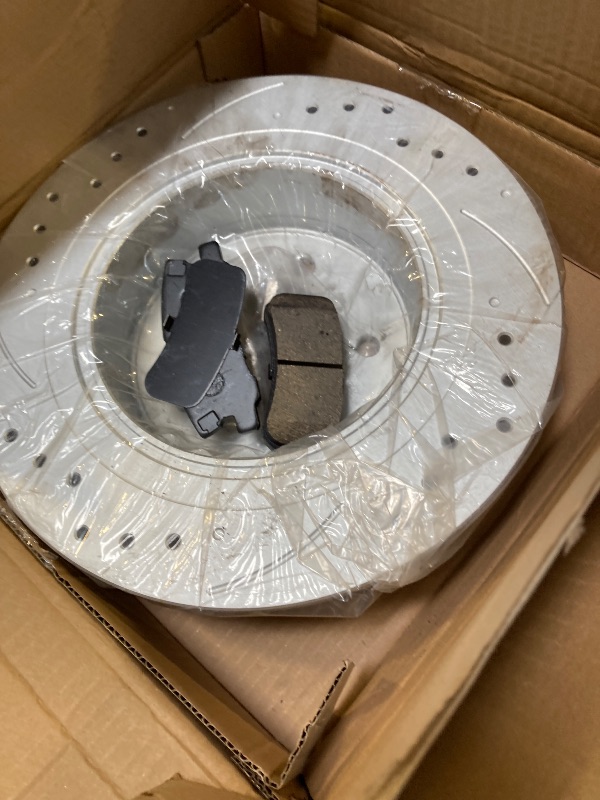 Photo 1 of Anpulsero Rear Automotive Replacement Brake Kit, Drilled Slotted Brake Rotors Brake Pads Compatible with 2007-2017 Jeep Patriot/Compass, 2011-2014 Chrysler 200| Anti-Rust Geomet Coated |302mm(11.9in)