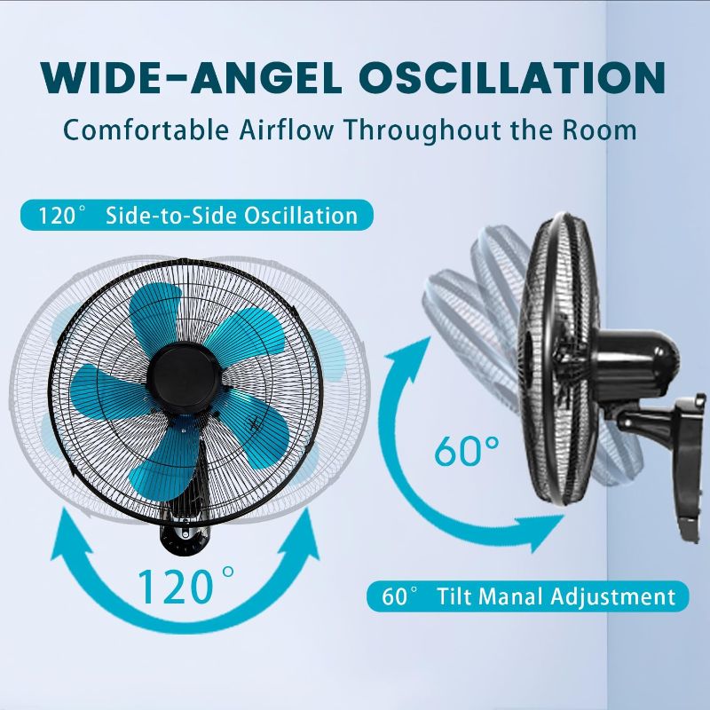 Photo 1 of 18 Inch Wall Mount Fan with Remote High Velocity Wall-Mounted Fans, 3-speed Wall Oscillating Quiet Fan with 18" Blades Adjustable Tilt and Timing for Bedroom Gym Office Warehouse Garage