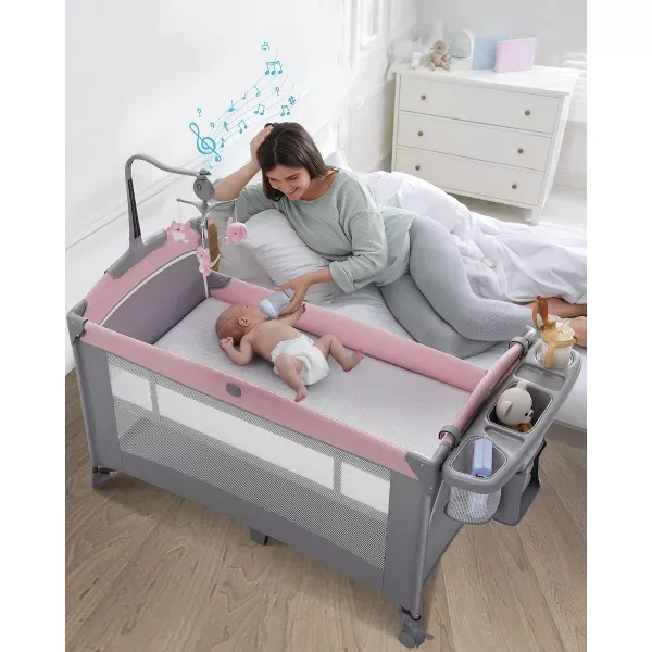 Photo 1 of BabyBond All in 1 Baby Playard, Bassinet Bedside Crib, Pack and Play with Sheet, Diaper Changing Table, Portable Large Playard