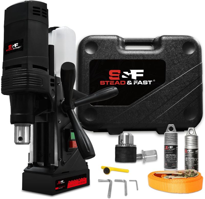 Photo 1 of S&F STEAD & FAST Mag Drill Press Kit, 1100W Portable Magnetic Drill, 700 rpm No Load Speed, Max Depth of Cut 2", Max Boring Diameter 1-9/16", Carrying Case