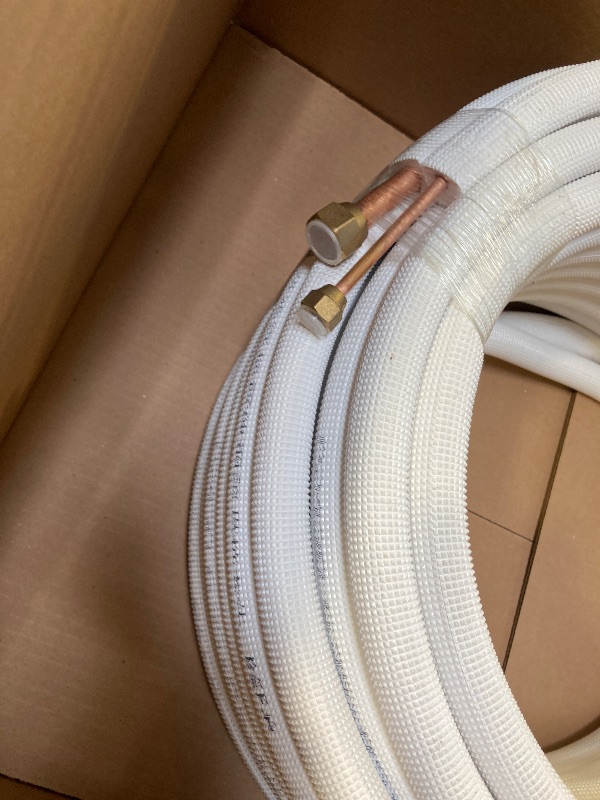 Photo 1 of Twin Copper Pipes, 3/8" Thickened PE Insulated Coil Copper Line with Nuts for Air Conditioner HVAC Refrigeration and Heating, without Fittings