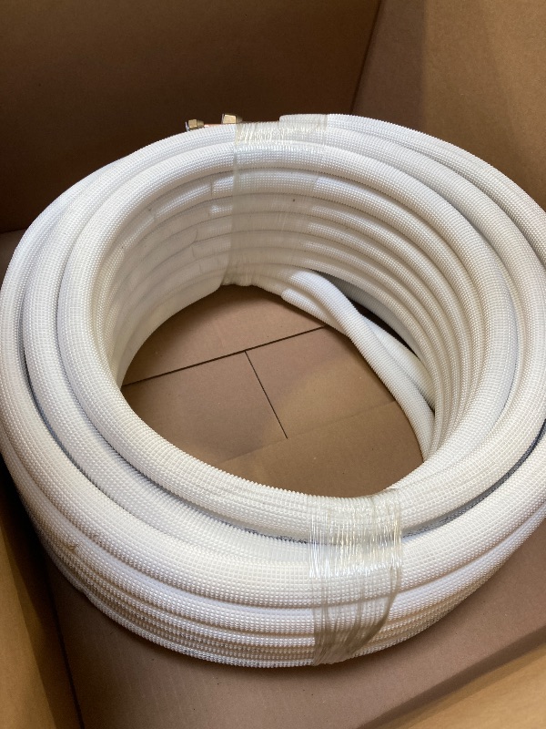 Photo 1 of Twin Copper Pipes, 3/8" Thickened PE Insulated Coil Copper Line with Nuts for Air Conditioner HVAC Refrigeration and Heating, without Fittings