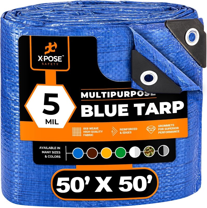 Photo 1 of Better Blue Poly Tarp 50' x 50' - Multipurpose Protective Cover - Lightweight, Durable, Waterproof, Weather Proof - 5 Mil Thick Polyethylene - by Xpose Safety