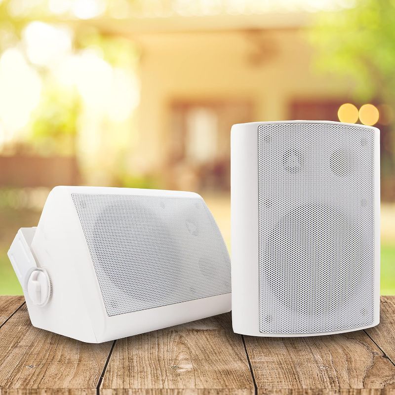 Photo 1 of 2-Way 5.25" Outdoor Indoor Speakers with Powerful Bass | Effortless Mounting Swivel Brackets | All Weather Resistance | Expansive Stereo Sound Coverage | Sold in Pairs, White