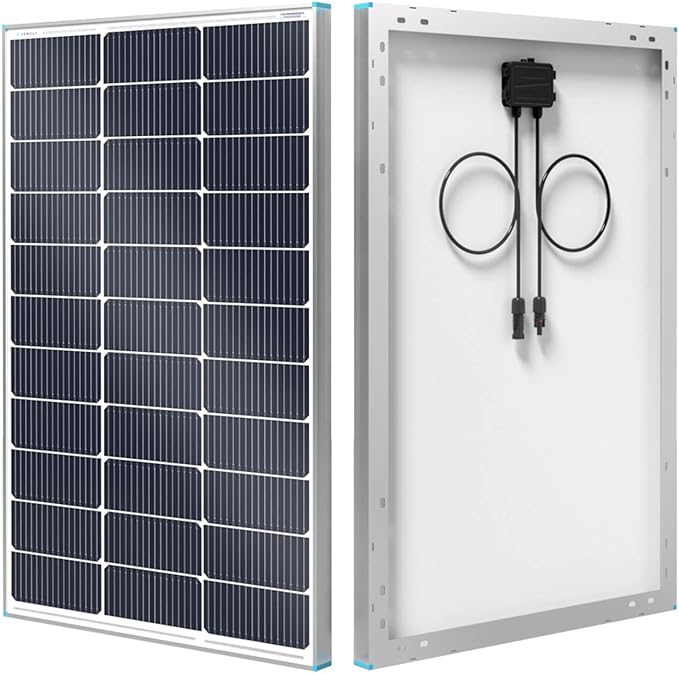 Photo 1 of Renogy Solar Panel 100 Watt 12 Volt, High-Efficiency Monocrystalline PV Module Power Charger for RV Marine Rooftop Farm Battery and Other Off-Grid Applications, RNG-100D-SS, Single 100W