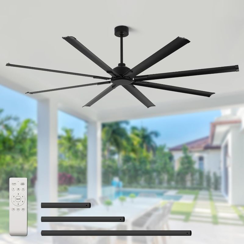 Photo 1 of 84 Inch Industrial Ceiling Fans without Lights?Large Ceiling Fan with 8 Reversible Aluminum Blades, 6-Speed Remote Control, Home or Commercial Ceiling Fan for Porch?Garage?Shop