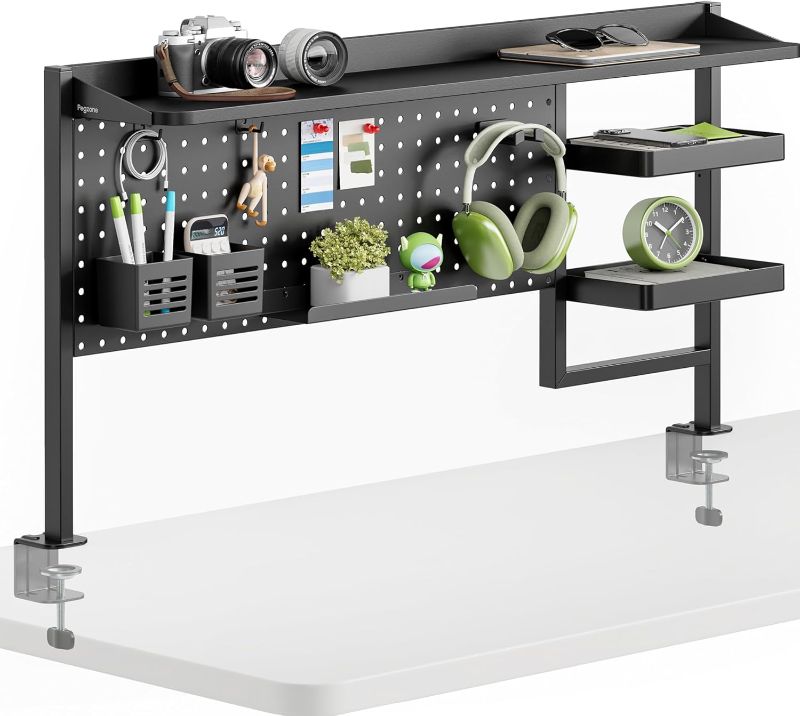 Photo 1 of Desktop Shelving System with Pegboard and Accessories, Desktop Organizer with 2-Tier Shelf, Desk Pegboard for Office Home Gaming, Black