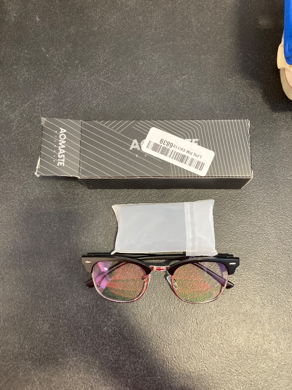 Photo 1 of AOMASTE Blue Light Blocking Glasses Vintage Half Frame UV Clear Lens Anti Eyestrain Computer Gaming Glasses for Women Men
