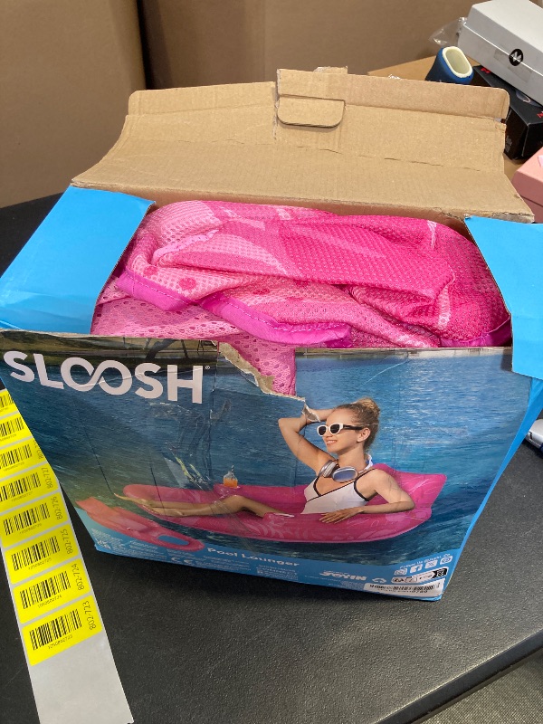 Photo 1 of SLOOSH Premium Inflatable Pool Floats Lounger Adult, Fabric Pool Floaties Lounge with Cup Holders Backrest Recliner for Pool Party (Pink)