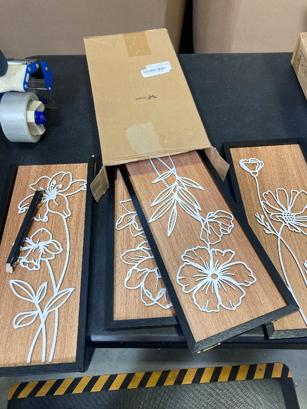 Photo 1 of Wesiti 3D Wooden Floral Wall Art Set of 4 Lightweight Ready to Hang Framed Flower Wall Decor for Living Room Bedroom Office Boho Botanical Rustic Farmhouse Decorations Gift Boxed