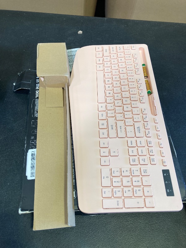 Photo 1 of SABLUTE Wireless Keyboard and Mouse, Wrist Rest, Phone Holder, Batteries Included, 2.4G Lag-Free Ergonomic Keyboards Mouse Combo, Silent Cordless Set for Computer, Laptop, Mac, Windows, Champagne Pink