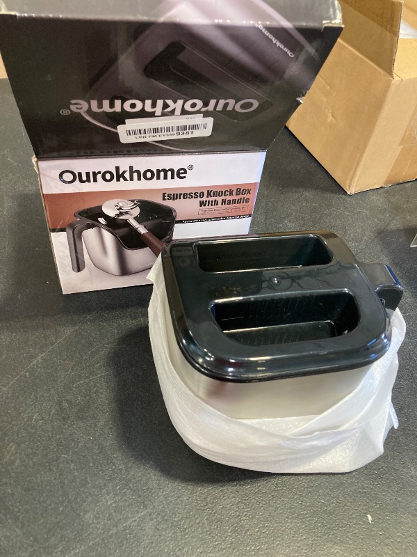 Photo 1 of Ourokhome Knock Box Espresso Accessories, The Latest Patented Stainless Steel Espresso Machine Tool for Coffee Ground with Removable Knock Bar, Handle and Lid, Dishwasher safe, 4.8 inch
