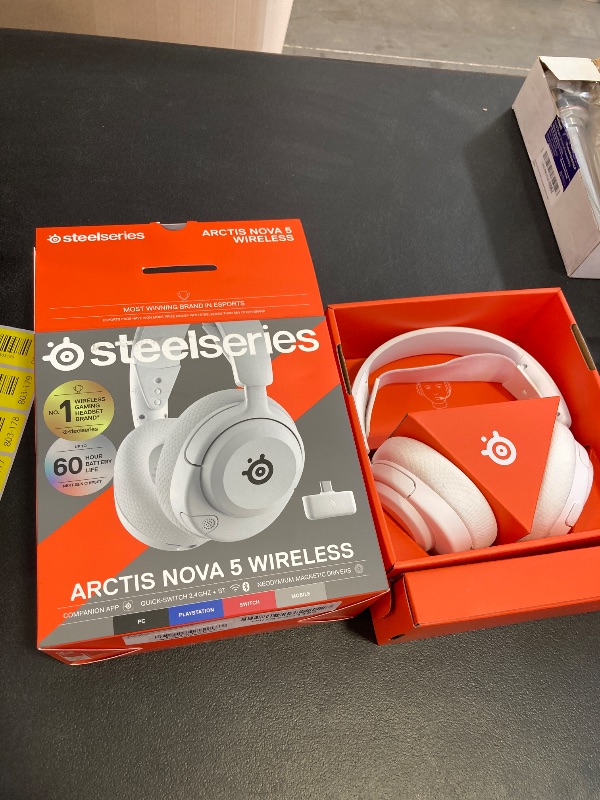 Photo 1 of SteelSeries Arctis Nova 5 Wireless Multi-System Gaming Headset — White — Neodymium Magnetic Drivers — 100+ Audio Presets — 60 HR Battery — 2.4GHz or BT — Gen2.X Mic — PC, PS5, PS4, Switch, Mobile
