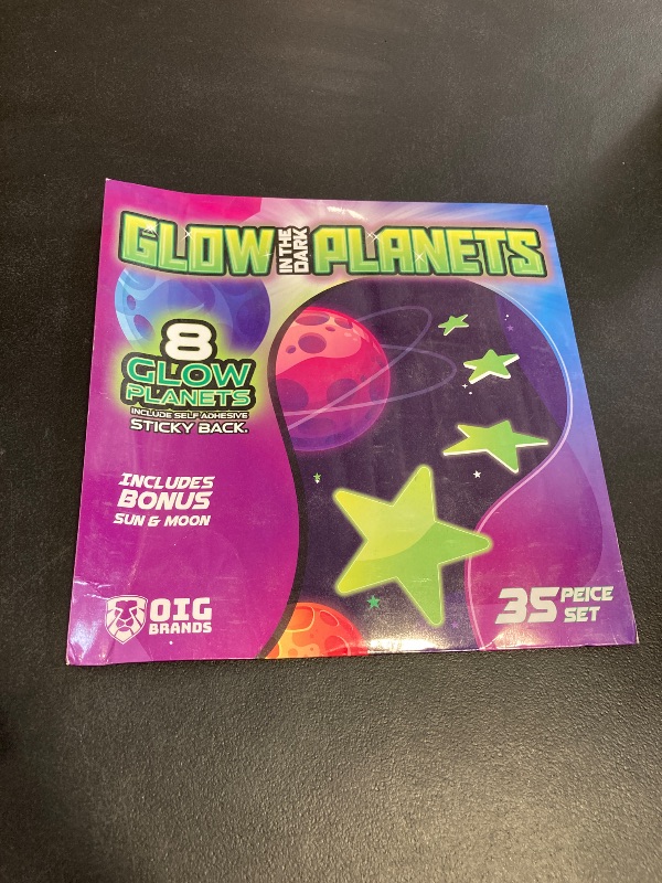 Photo 1 of OIG Brands Glow in The Dark Stars and Planets 35-Piece Luminous Glow in Dark Solar System Planets for Ceiling Decor with Sun and Moon - Includes Reusable Putty