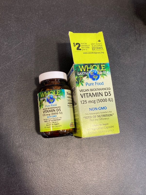 Photo 1 of Natural Factors Whole Earth & Sea Vitamin D3 125mcg (5,000 IU), Vegan Bioenhanced, 60 Vegetarian Capsules exp march 2028