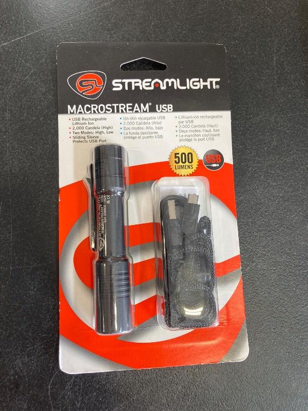 Photo 1 of Streamlight 66320 MacroStream USB 500-Lumen 2000 Candela Rechargeable EDC Compact LED Flashlight with USB Cable, Black