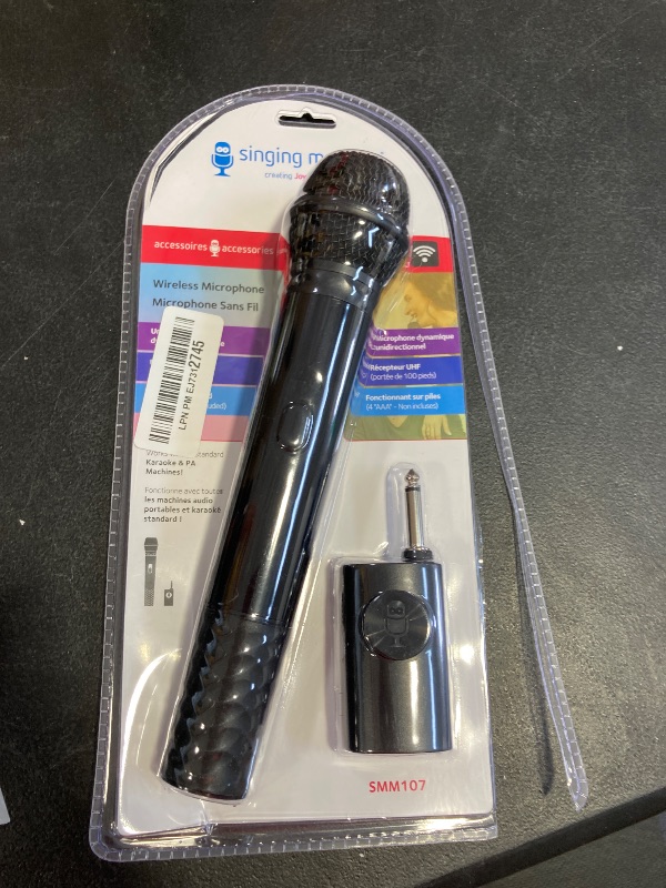 Photo 1 of Singing Machine Portable Wireless Microphone (Black) - Premium Unidirectional UHF Wireless Mic for Singing, Speeches & Events - Cordless Mic Compatible with Karaoke Machines, PA Systems & More