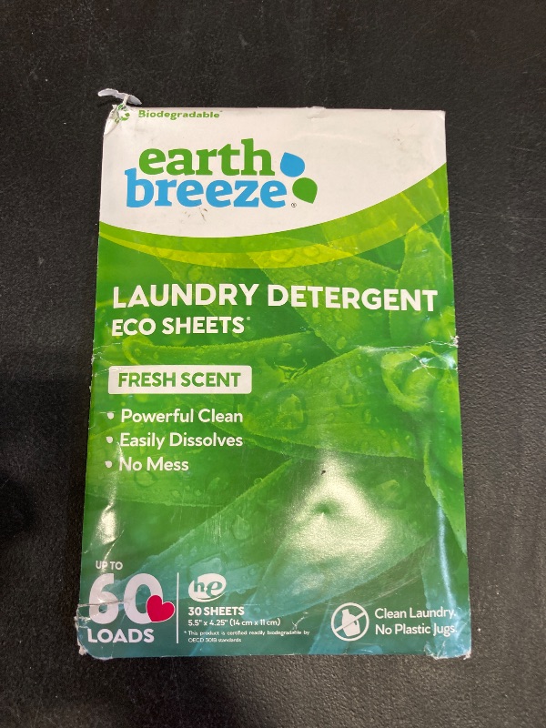 Photo 1 of Earth Breeze Laundry Detergent Sheets Fresh Scent - 60 Loads Eco Liquidless Soap - Travel-Friendly for Hot & Cold Cycles, Tackles Tough Stains & Odors - Gentle on Skin, 30 Ct