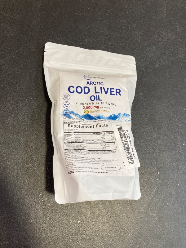 Photo 1 of Cod Liver Oil 2,000mg Per Serving, 360 Softgels | Lemon Flavored – Burpless – Wild Caught – Arctic Deep Sea Fish | High in Omega 3, EPA, DHA, Vitamins A, & D3 | Heart, Brain, & Immune Supplement